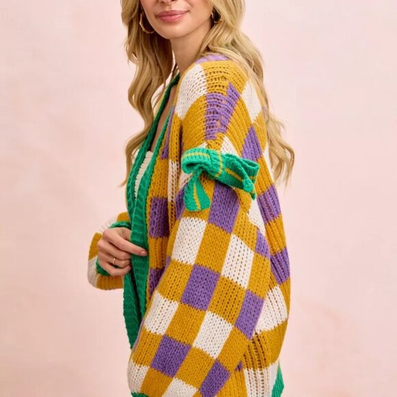 BiBi Mardigras Checker Board Front Open Cardigan - Picture 3 of 16